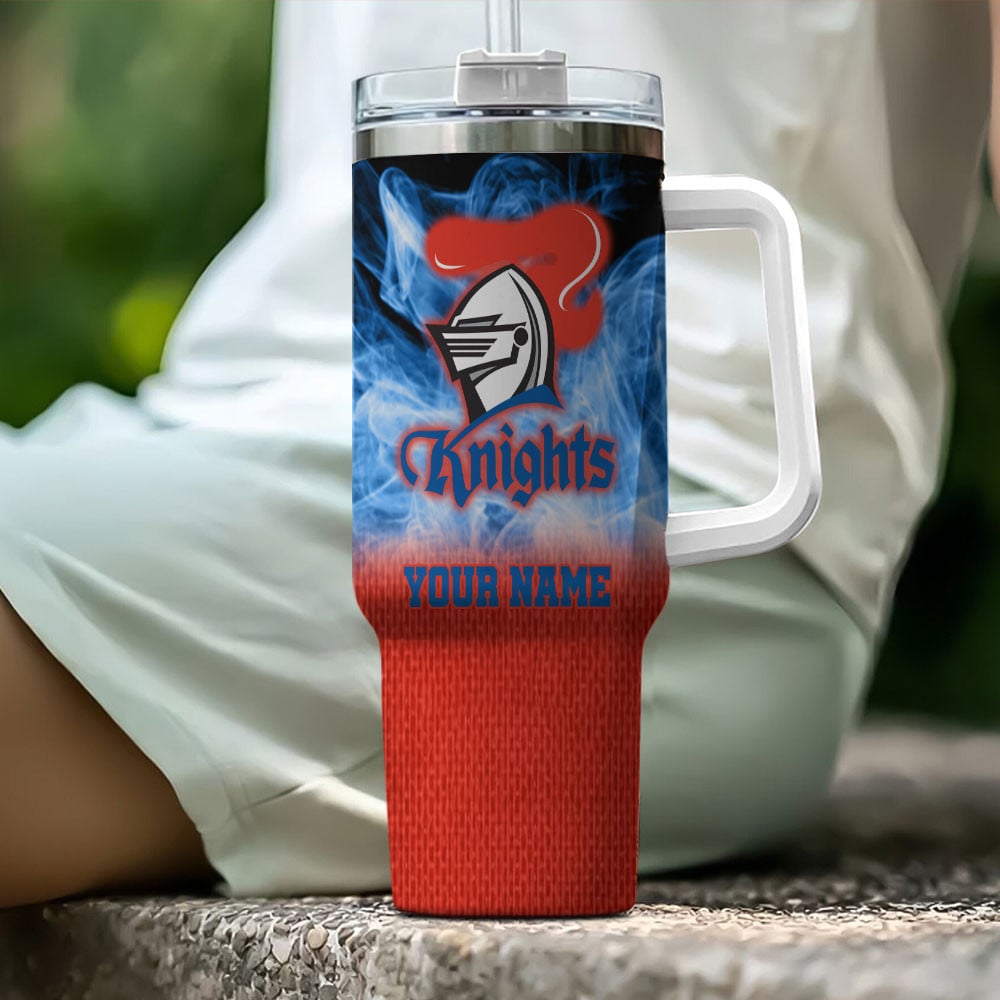Newcastle Knights NRL Flame Effect Custom Stanley Quencher 40oz Stainless Steel Tumbler With Handle