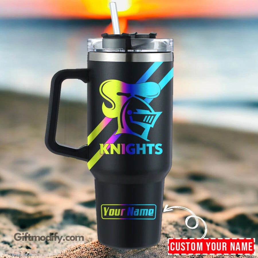 Newcastle Knights NRL Hologram Logo Custom Stanley Quencher 40oz Stainless Steel Tumbler With Handle
