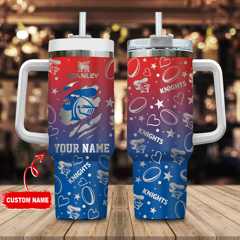 Newcastle Knights NRL Silver Logo Custom Stanley Quencher 40oz Stainless Steel Tumbler With Handle