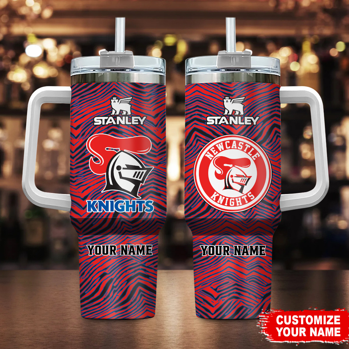 Newcastle Knights NRL Zubaz Print Custom Stanley Quencher 40oz Stainless Steel Tumbler With Handle