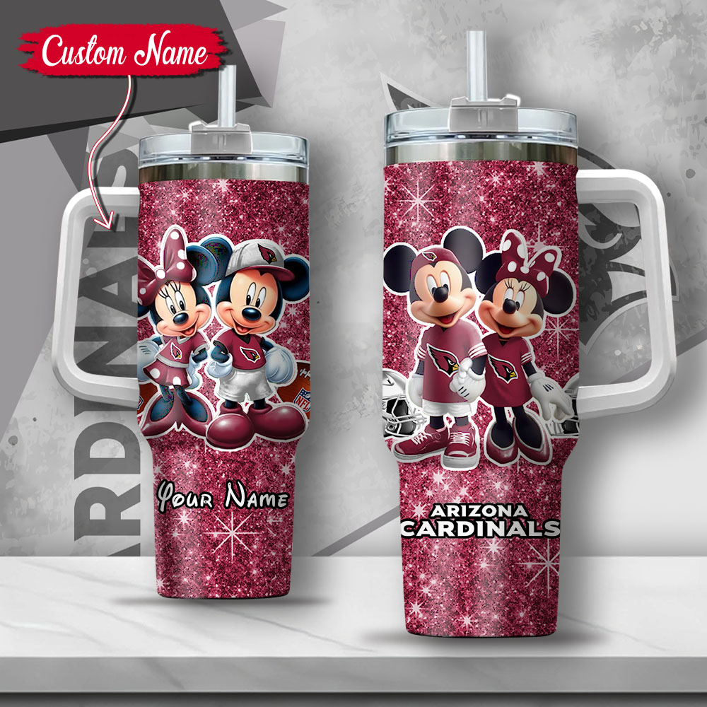 NFL Arizona Cardinals Mickey And Minnie Couple M7TDAHCNFL501 Custom Stanley Quencher 40oz Stainless Steel Tumbler With Handle
