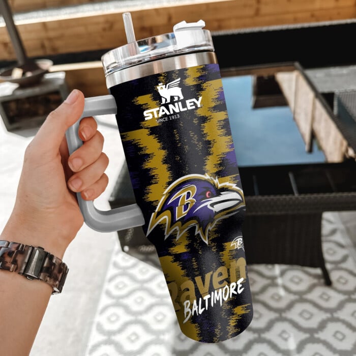 NFL Baltimore Ravens Custom Stanley Quencher 40oz Stainless Steel Tumbler With Handle