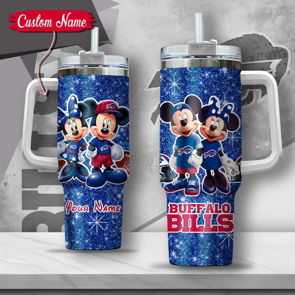 NFL Buffalo Bills Mickey And Minnie Couple Custom Stanley Quencher 40oz Stainless Steel Tumbler With Handle