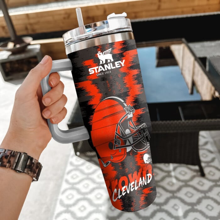 NFL Cleveland Browns Custom Stanley Quencher 40oz Stainless Steel Tumbler With Handle