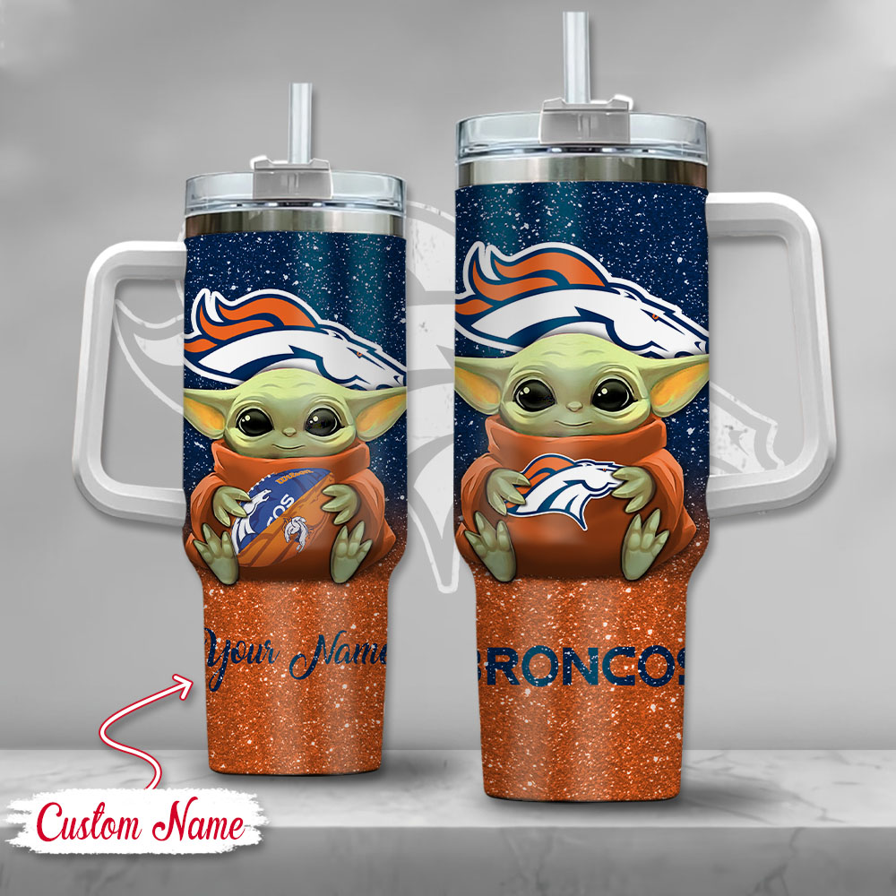 NFL Denver Broncos Baby Yoda Custom Stanley Quencher 40oz Stainless Steel Tumbler With Handle