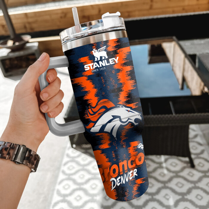 NFL Denver Broncos Custom Stanley Quencher 40oz Stainless Steel Tumbler With Handle