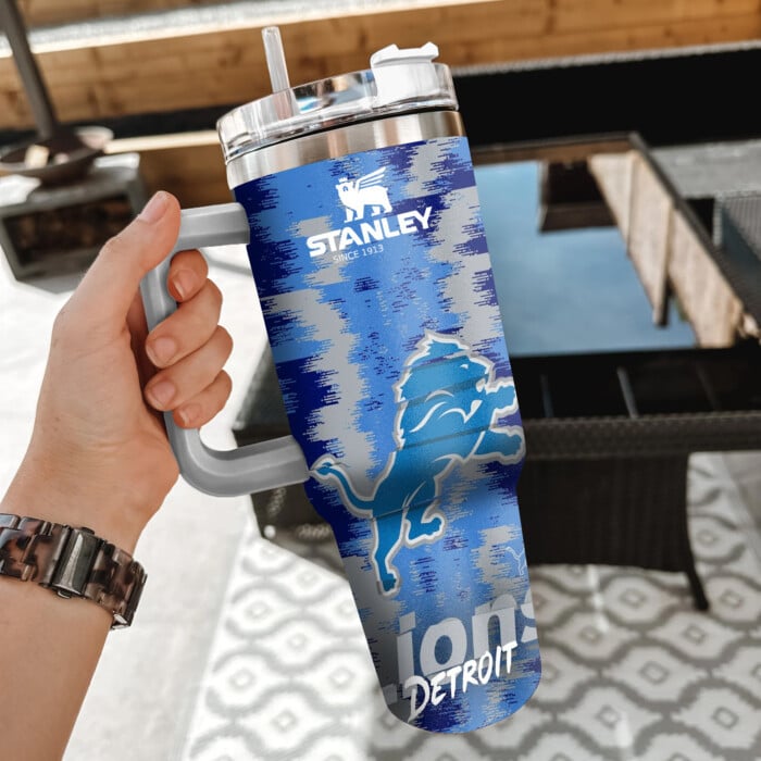 NFL Detroit Lions Custom Stanley Quencher 40oz Stainless Steel Tumbler With Handle