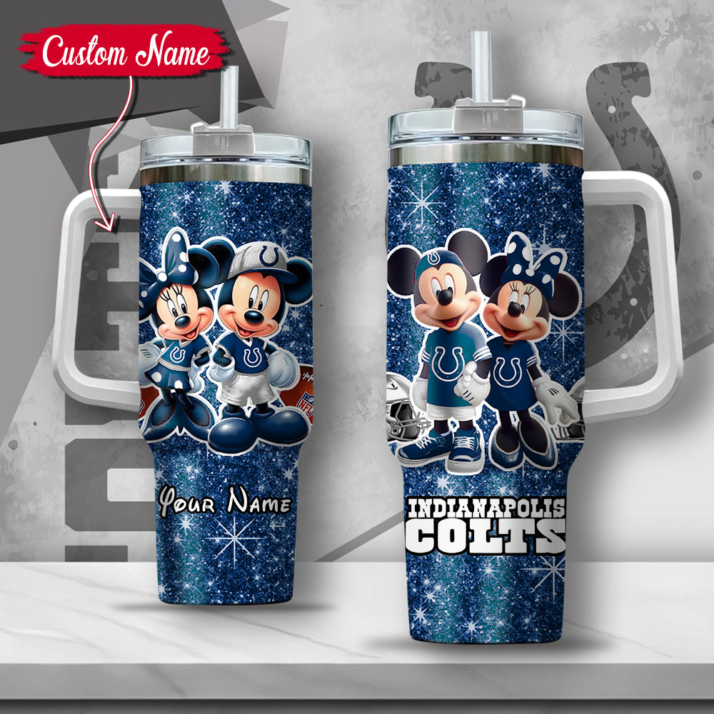 NFL Indianapolis Colts Mickey And Minnie Couple Custom Stanley Quencher 40oz Stainless Steel Tumbler With Handle