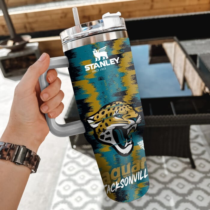 NFL Jacksonville Jaguars Custom Stanley Quencher 40oz Stainless Steel Tumbler With Handle