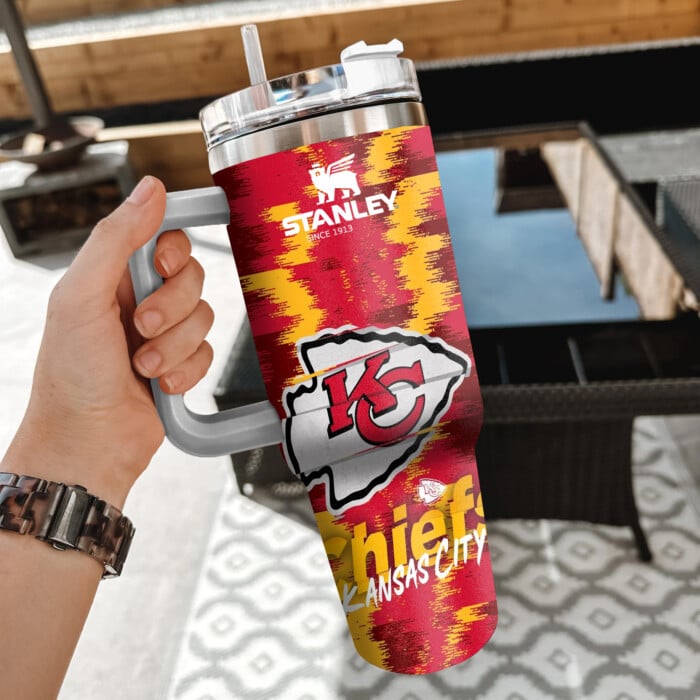 NFL Kansas City Chiefs Custom Stanley Quencher 40oz Stainless Steel Tumbler With Handle