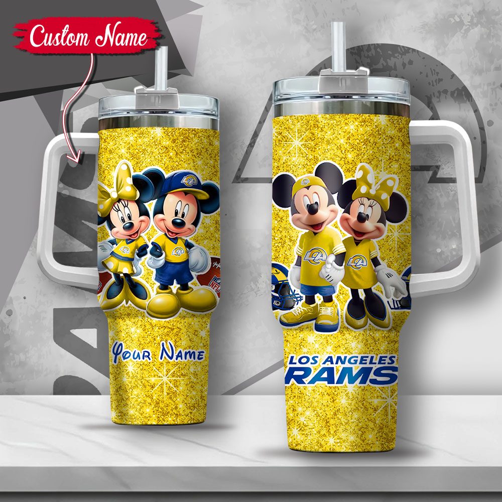 NFL Los Angeles Rams Mickey And Minnie Couple Custom Stanley Quencher 40oz Stainless Steel Tumbler With Handle