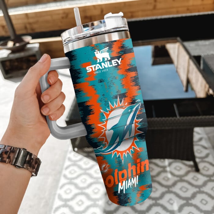 NFL Miami Dolphins Custom Stanley Quencher 40oz Stainless Steel Tumbler With Handle