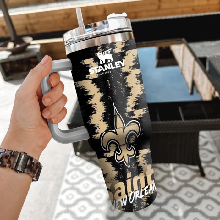 NFL New Orleans Saints Custom Stanley Quencher 40oz Stainless Steel Tumbler With Handle