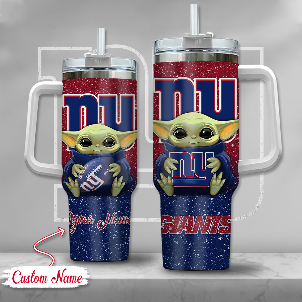 NFL New York Giants Baby Yoda Custom Stanley Quencher 40oz Stainless Steel Tumbler With Handle