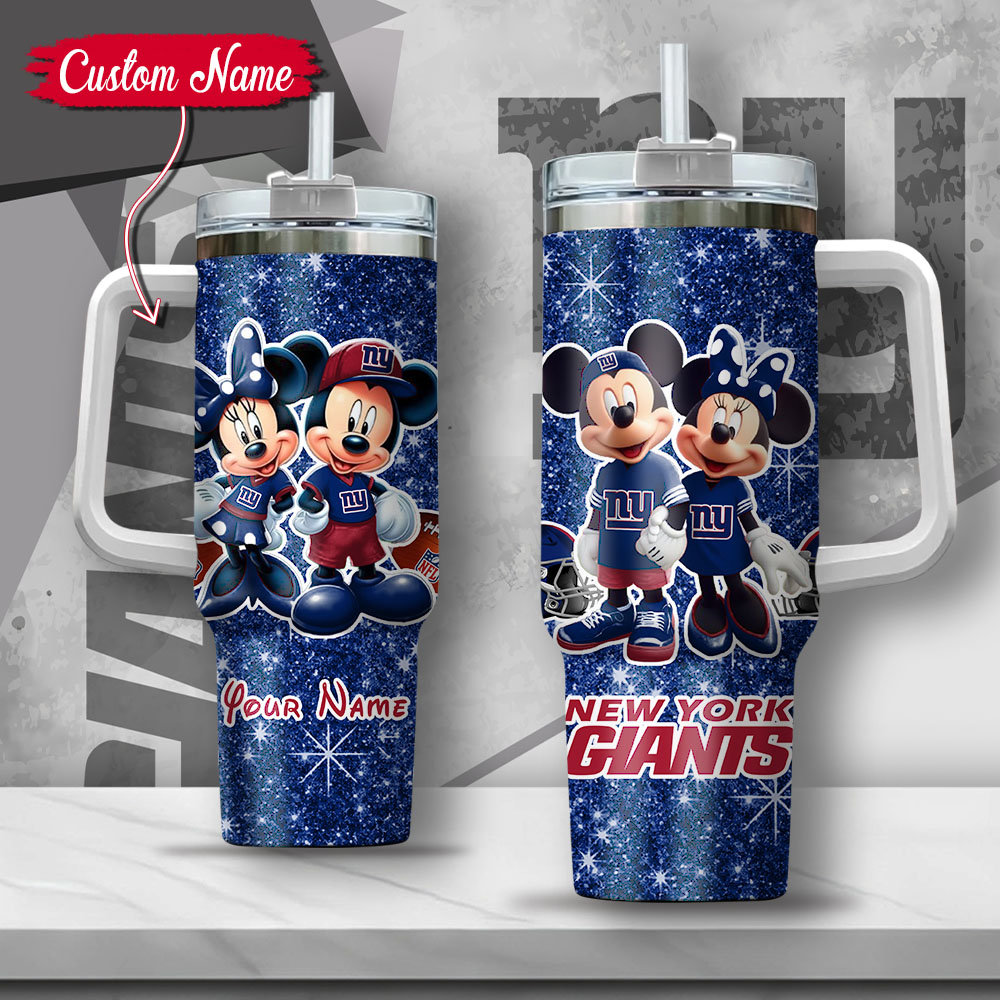 NFL New York Giants Mickey And Minnie Couple Custom Stanley Quencher 40oz Stainless Steel Tumbler With Handle