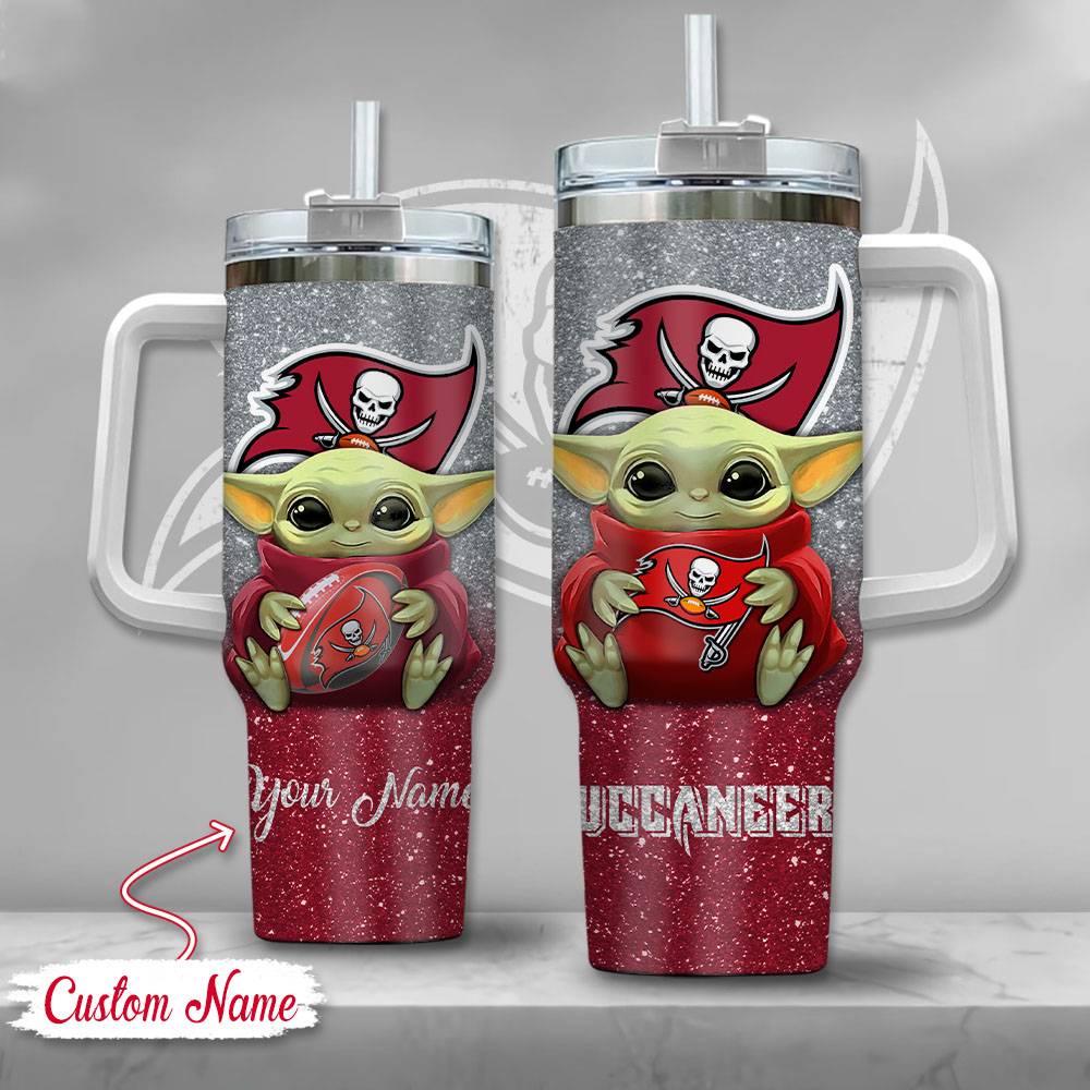 NFL Tampa Bay Buccaneers Baby Yoda Custom Stanley Quencher 40oz Stainless Steel Tumbler With Handle