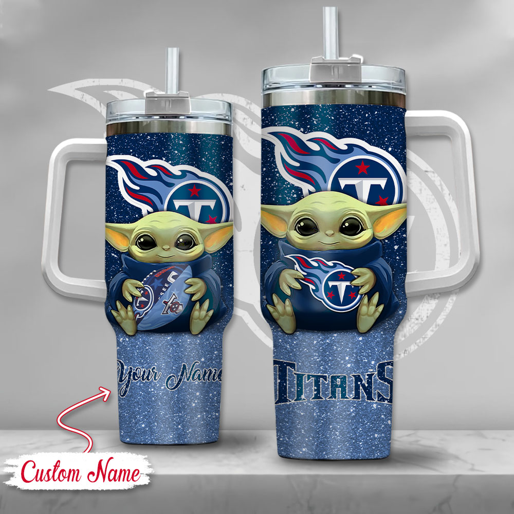 NFL Tennessee Titans Baby Yoda Custom Stanley Quencher 40oz Stainless Steel Tumbler With Handle