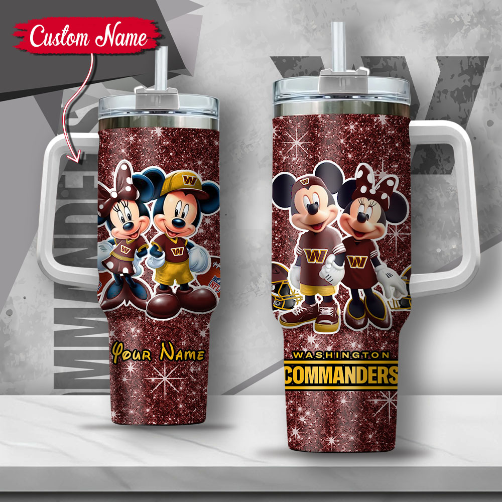 NFL Washington Commanders Mickey And Minnie Couple Custom Stanley Quencher 40oz Stainless Steel Tumbler With Handle