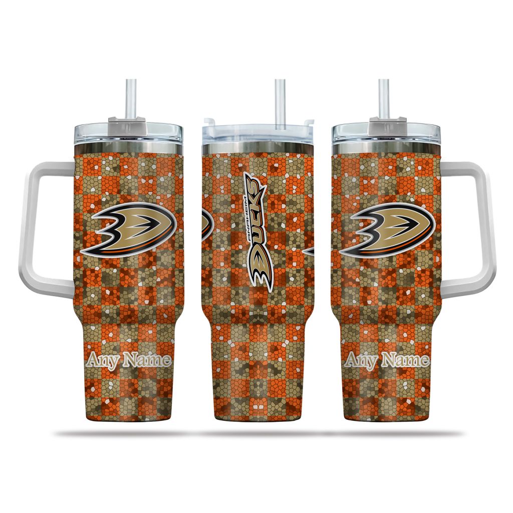 NHL Anaheim Ducks Stained Glass Effect Custom Stanley Quencher 40oz Stainless Steel Tumbler With Handle