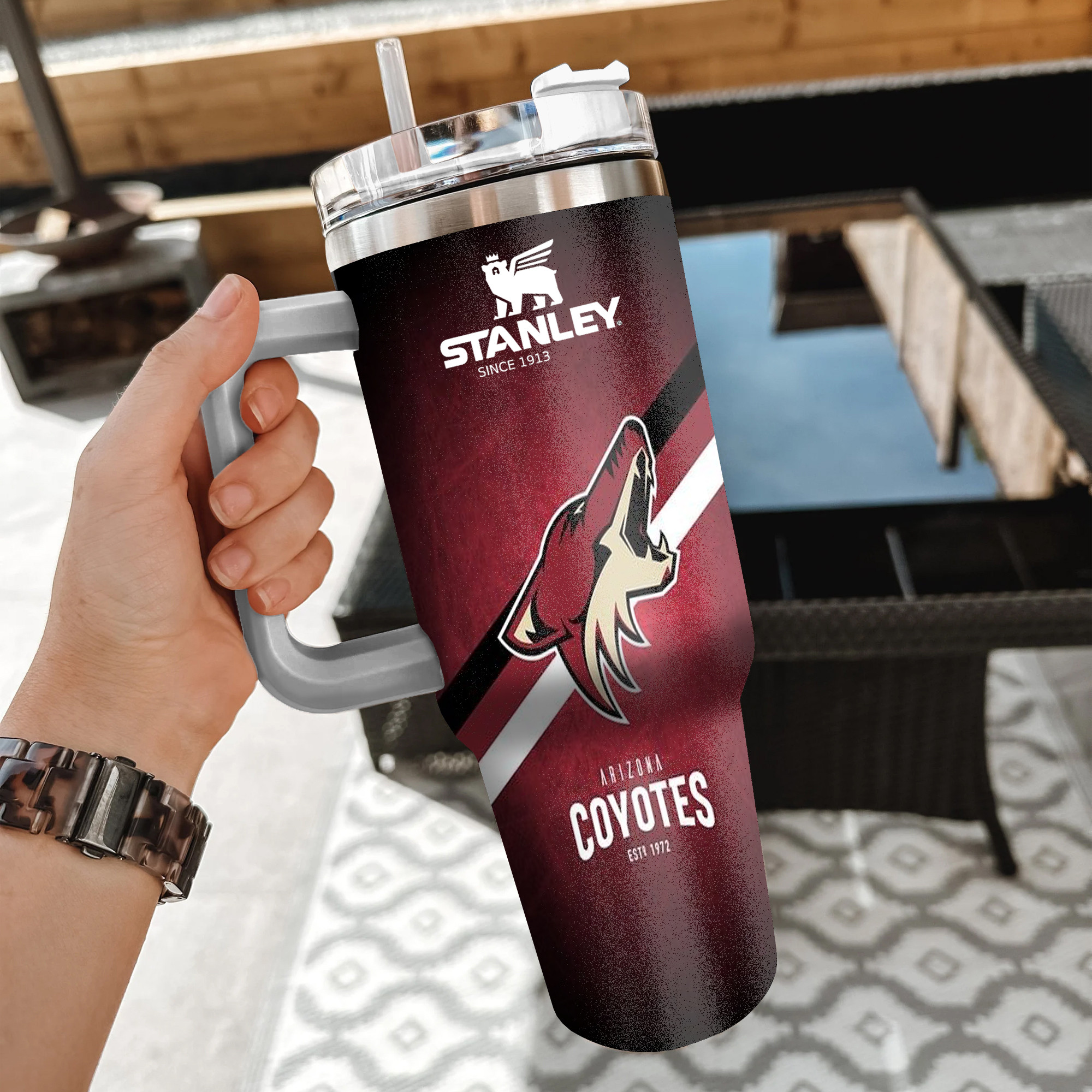 NHL Arizona Coyotes Custom Stanley Quencher 40oz Stainless Steel Tumbler With Handle