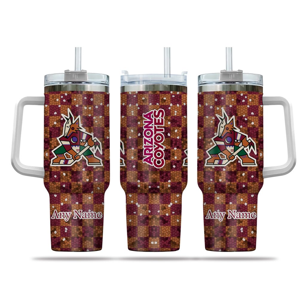 NHL Arizona Coyotes Stained Glass Effect Custom Stanley Quencher 40oz Stainless Steel Tumbler With Handle