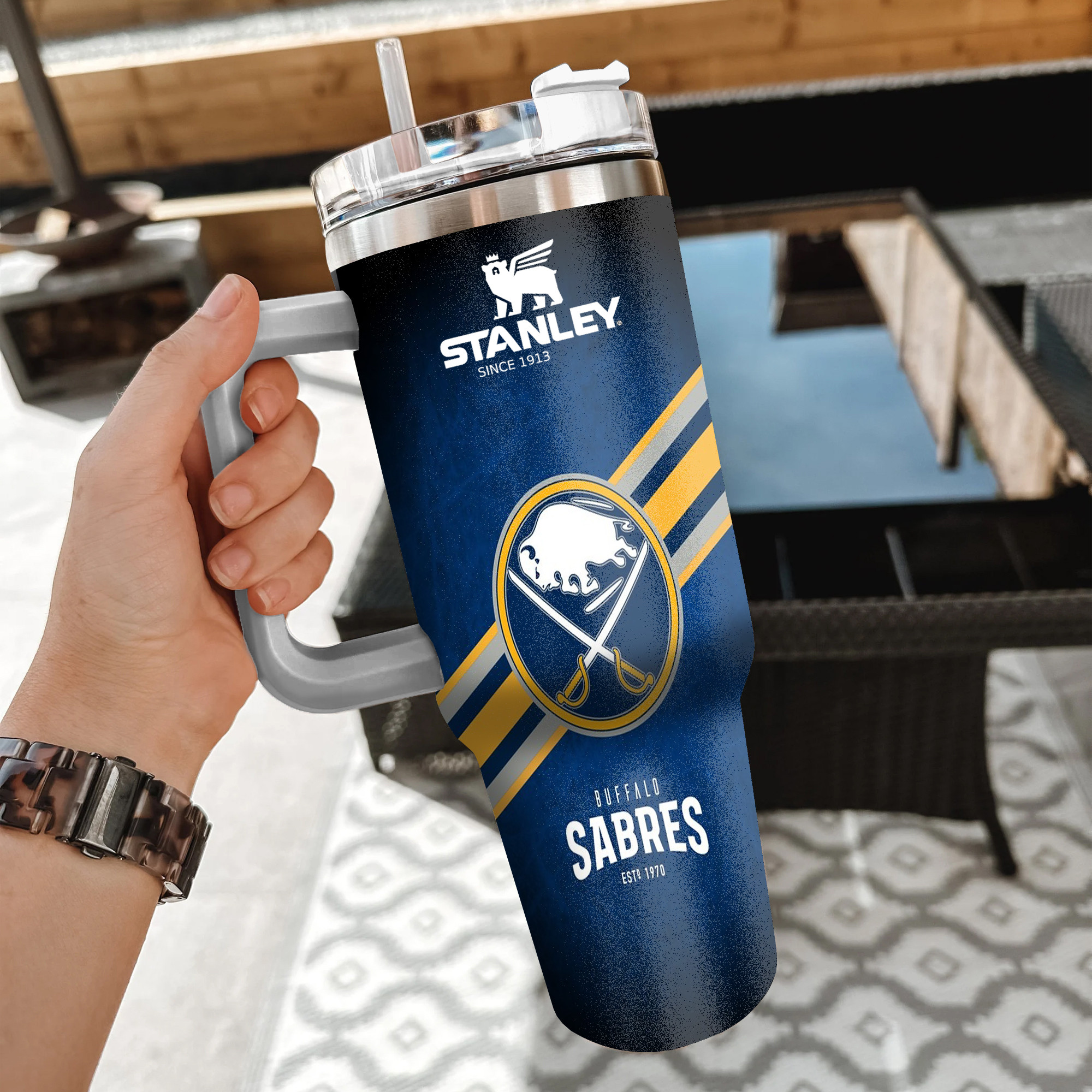 NHL Buffalo Sabres Custom Stanley Quencher 40oz Stainless Steel Tumbler With Handle