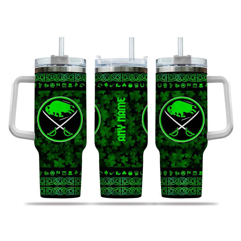 NHL Buffalo Sabres Happy St. Patrick's Day Custom Stanley Quencher 40oz Stainless Steel Tumbler With Handle