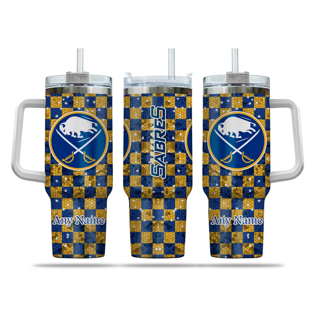 NHL Buffalo Sabres Stained Glass Effect Custom Stanley Quencher 40oz Stainless Steel Tumbler With Handle