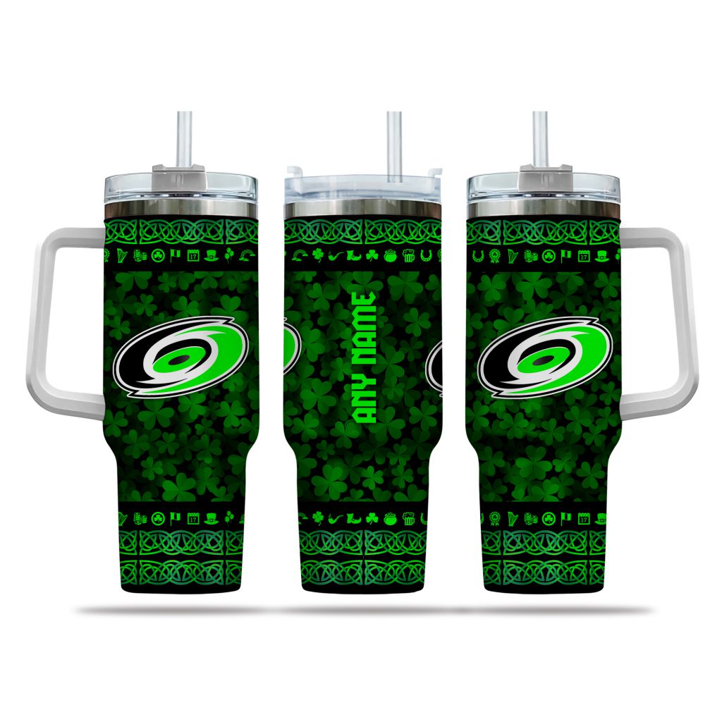 NHL Carolina Hurricanes Happy St. Patrick's Day Custom Stanley Quencher 40oz Stainless Steel Tumbler With Handle