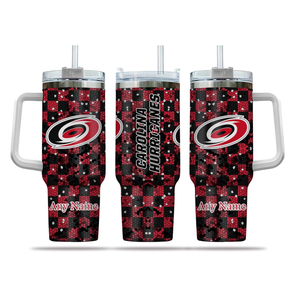 NHL Carolina Hurricanes Stained Glass Effect Custom Stanley Quencher 40oz Stainless Steel Tumbler With Handle