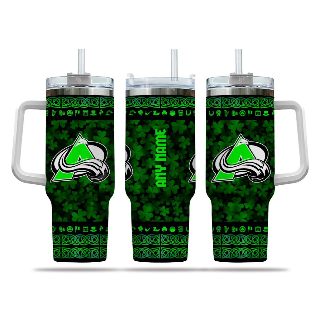 NHL Colorado Avalanche Happy St. Patrick's Day Custom Stanley Quencher 40oz Stainless Steel Tumbler With Handle