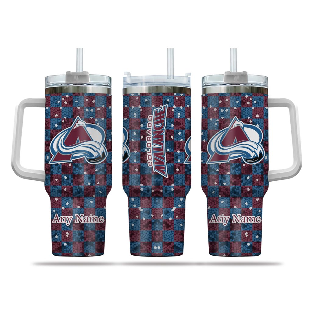 NHL Colorado Avalanche Stained Glass Effect Custom Stanley Quencher 40oz Stainless Steel Tumbler With Handle
