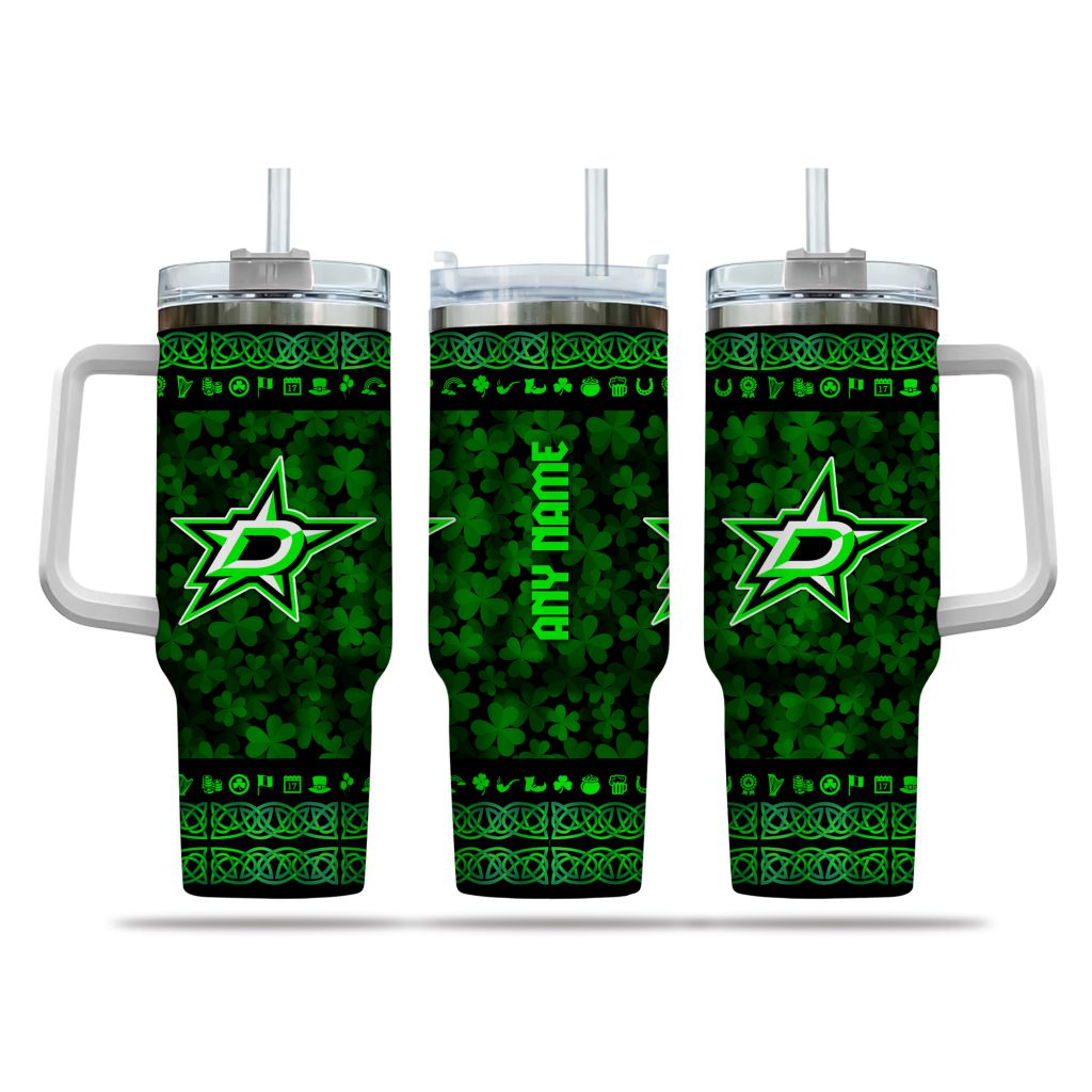 NHL Dallas Stars Happy St. Patrick's Day Custom Stanley Quencher 40oz Stainless Steel Tumbler With Handle