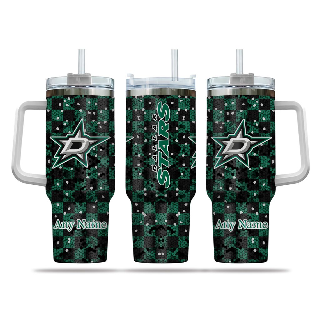 NHL Dallas Stars Stained Glass Effect Custom Stanley Quencher 40oz Stainless Steel Tumbler With Handle