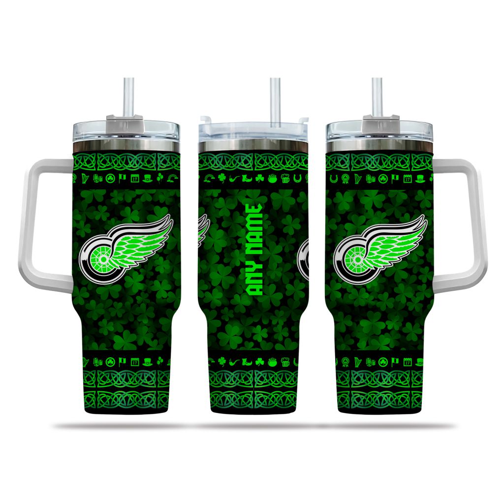 NHL Detroit Red Wings Happy St. Patrick's Day Custom Stanley Quencher 40oz Stainless Steel Tumbler With Handle