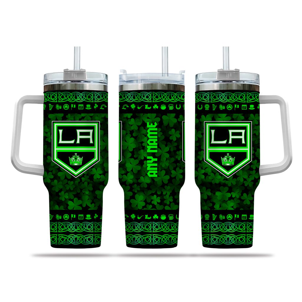 NHL Los Angeles Kings Happy St. Patrick's Day Custom Stanley Quencher 40oz Stainless Steel Tumbler With Handle