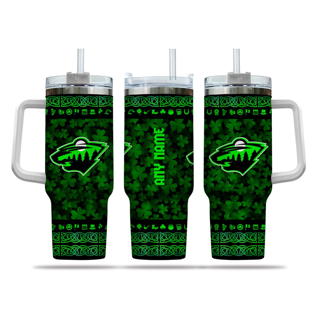 NHL Minnesota Wild Happy St. Patrick's Day Custom Stanley Quencher 40oz Stainless Steel Tumbler With Handle