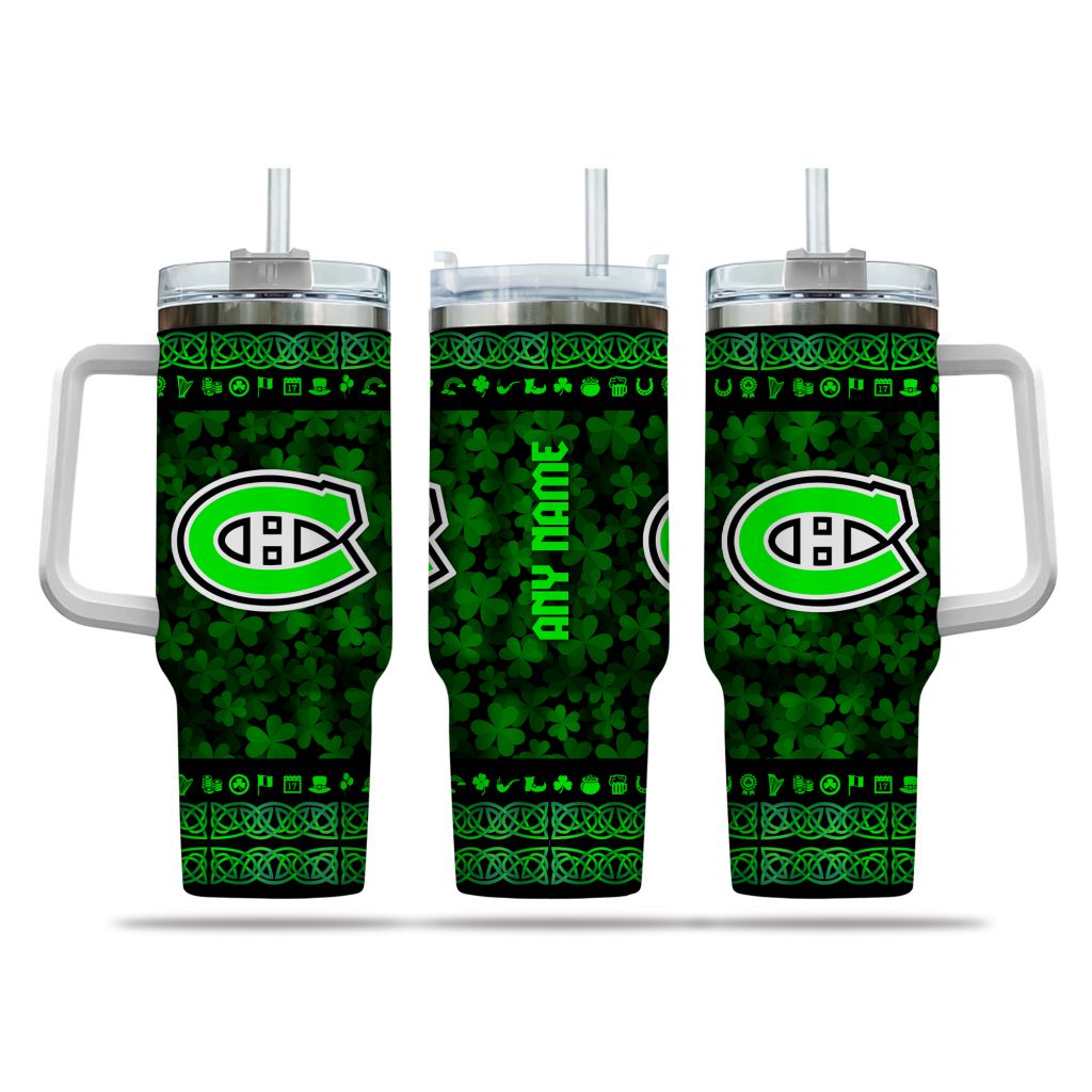 NHL Montreal Canadiens Happy St. Patrick's Day Custom Stanley Quencher 40oz Stainless Steel Tumbler With Handle