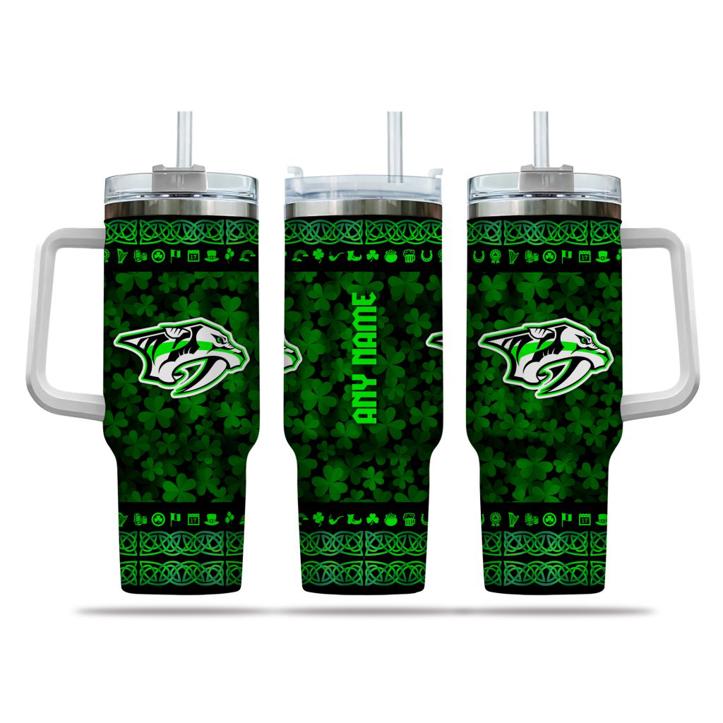 NHL Nashville Predators Happy St. Patrick's Day Custom Stanley Quencher 40oz Stainless Steel Tumbler With Handle