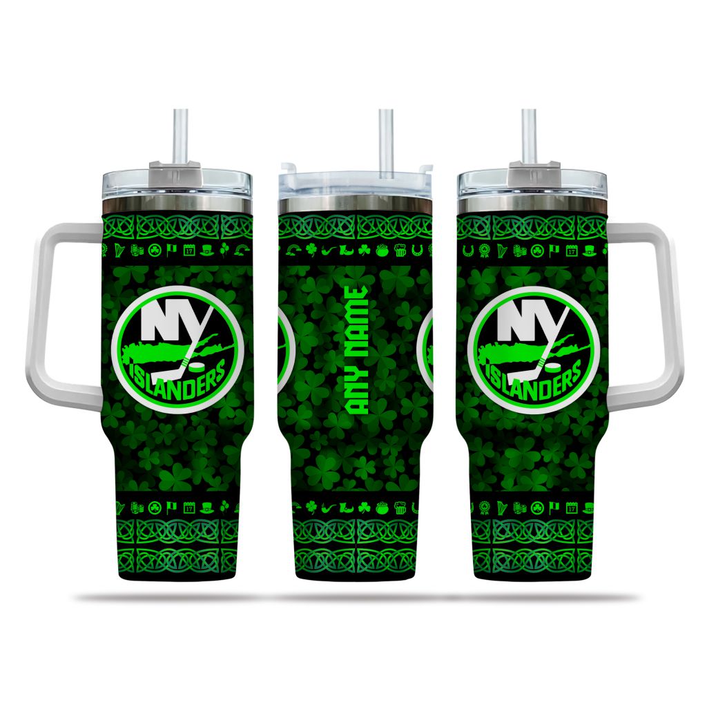 NHL New York Islanders Happy St. Patrick's Day Custom Stanley Quencher 40oz Stainless Steel Tumbler With Handle