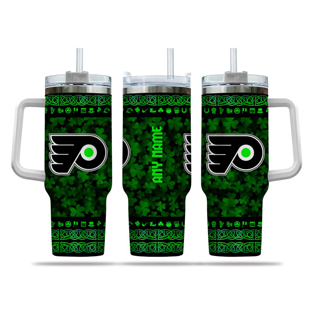NHL Philadelphia Flyers Happy St. Patrick's Day Custom Stanley Quencher 40oz Stainless Steel Tumbler With Handle