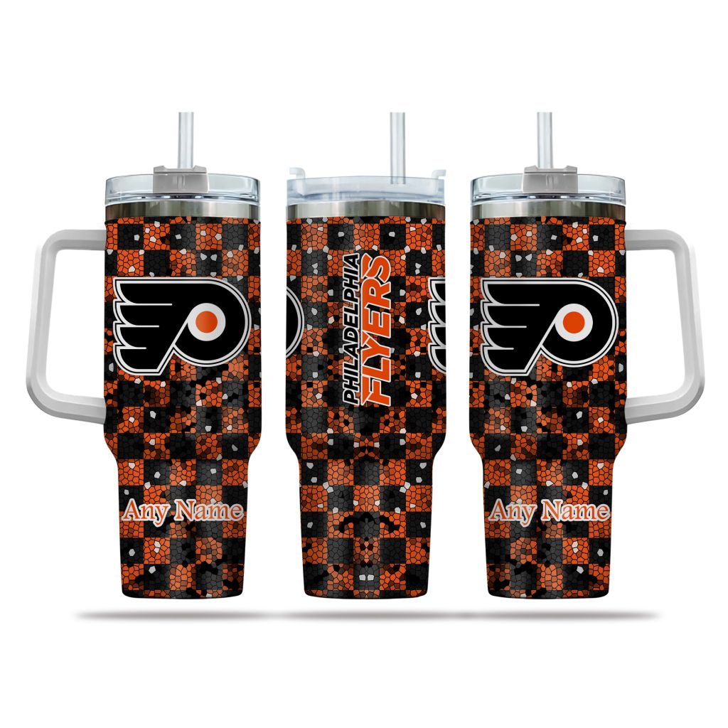 NHL Philadelphia Flyers Stained Glass Effect Custom Stanley Quencher 40oz Stainless Steel Tumbler With Handle