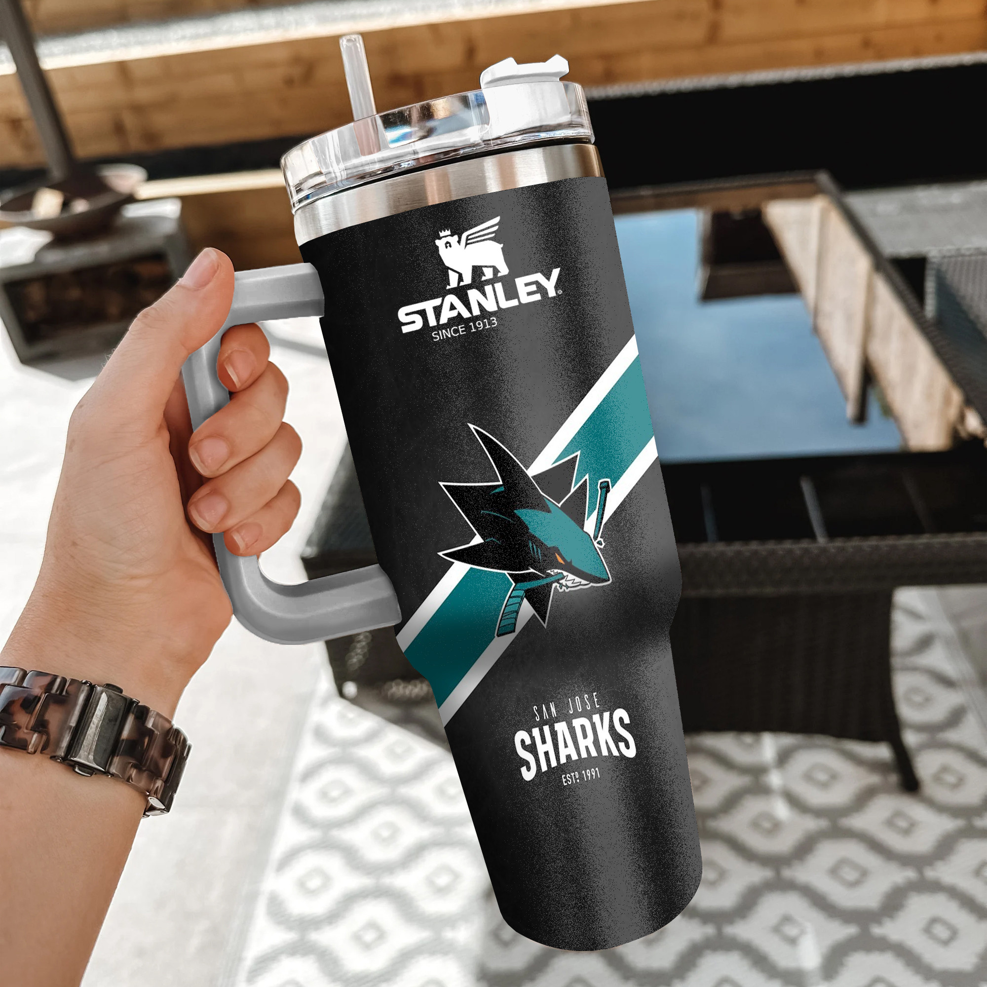 NHL San Jose Sharks Custom Stanley Quencher 40oz Stainless Steel Tumbler With Handle