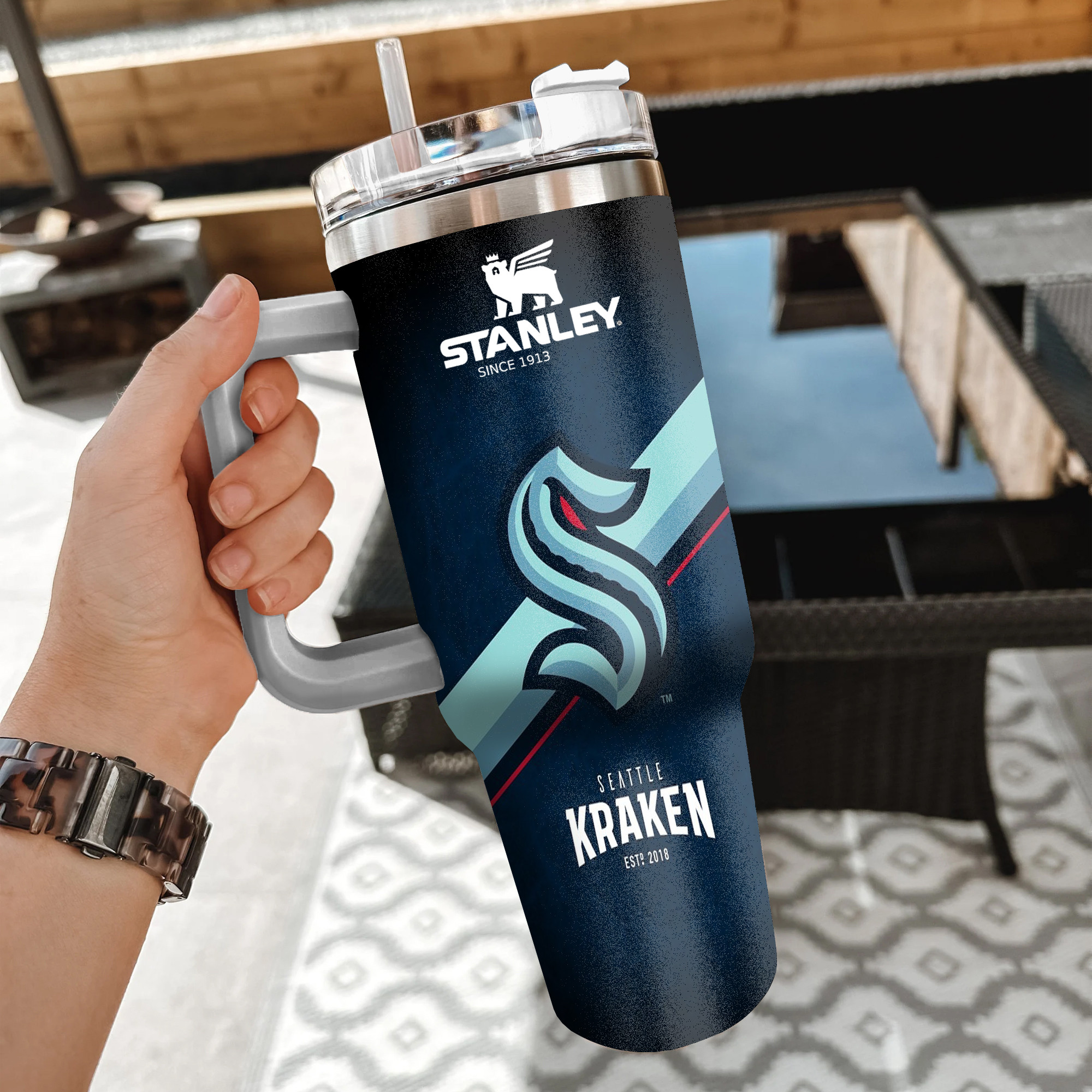 NHL Seattle Kraken Custom Stanley Quencher 40oz Stainless Steel Tumbler With Handle