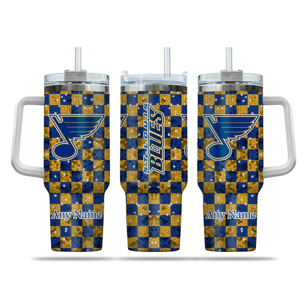 NHL St. Louis Blues Stained Glass Effect Custom Stanley Quencher 40oz Stainless Steel Tumbler With Handle