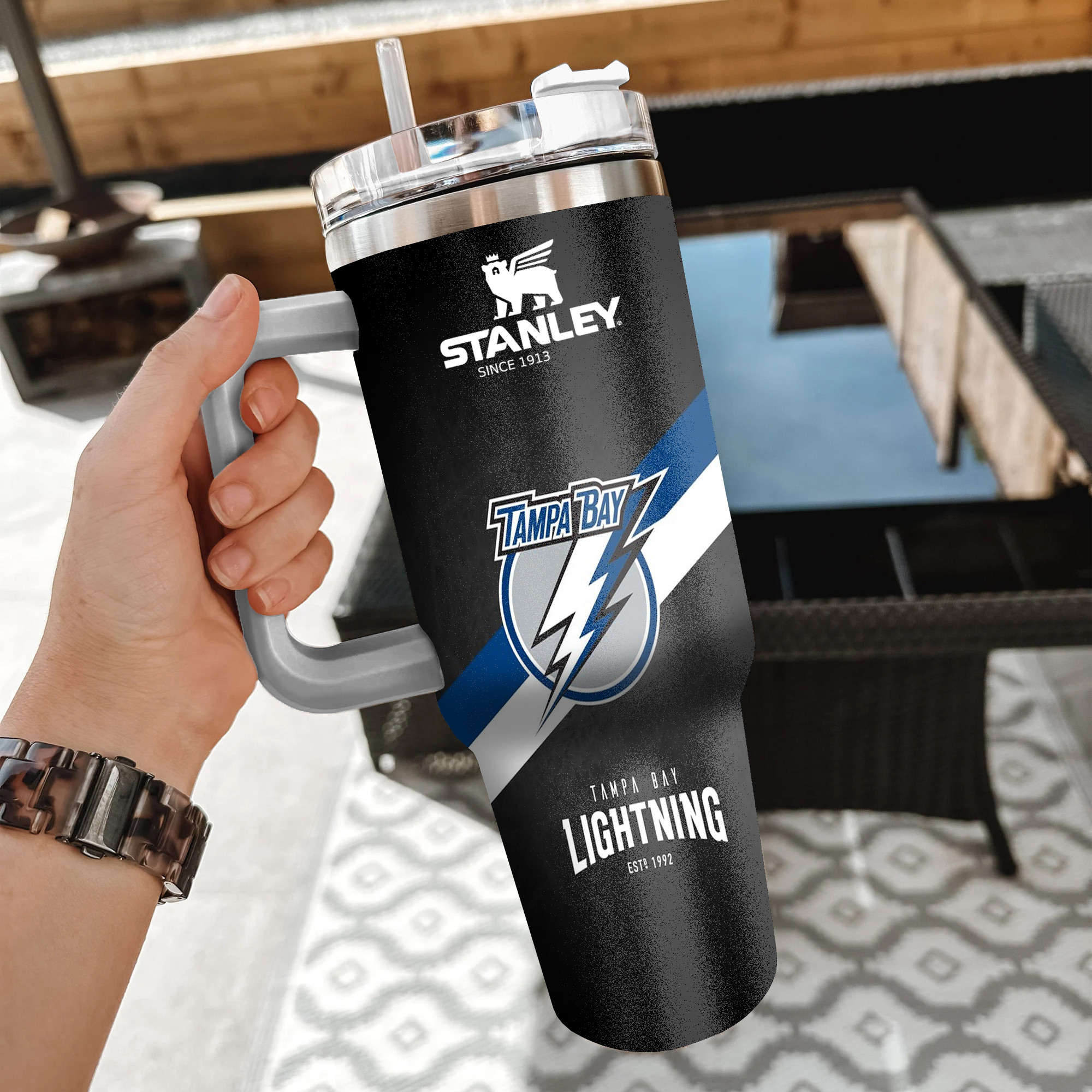NHL Tampa Bay Lightning Custom Stanley Quencher 40oz Stainless Steel Tumbler With Handle