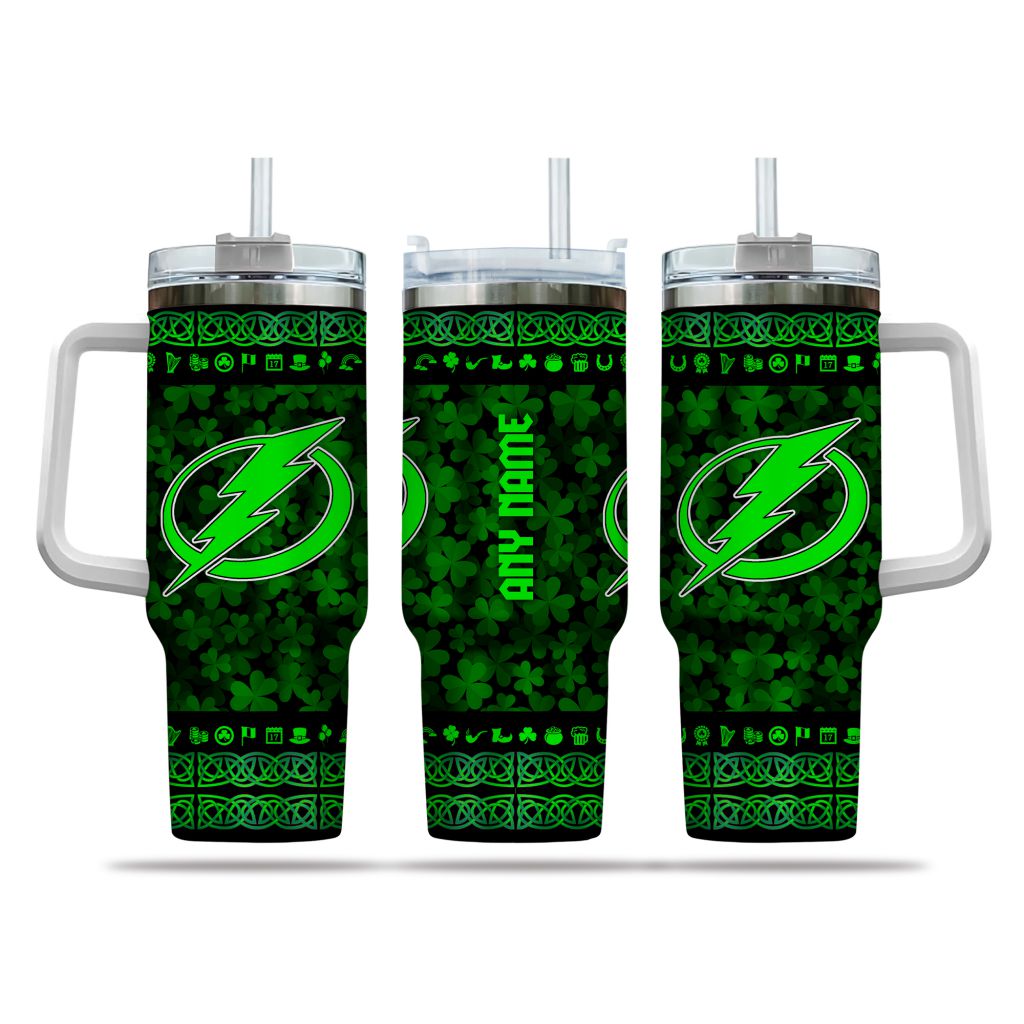 NHL Tampa Bay Lightning Happy St. Patrick's Day Custom Stanley Quencher 40oz Stainless Steel Tumbler With Handle