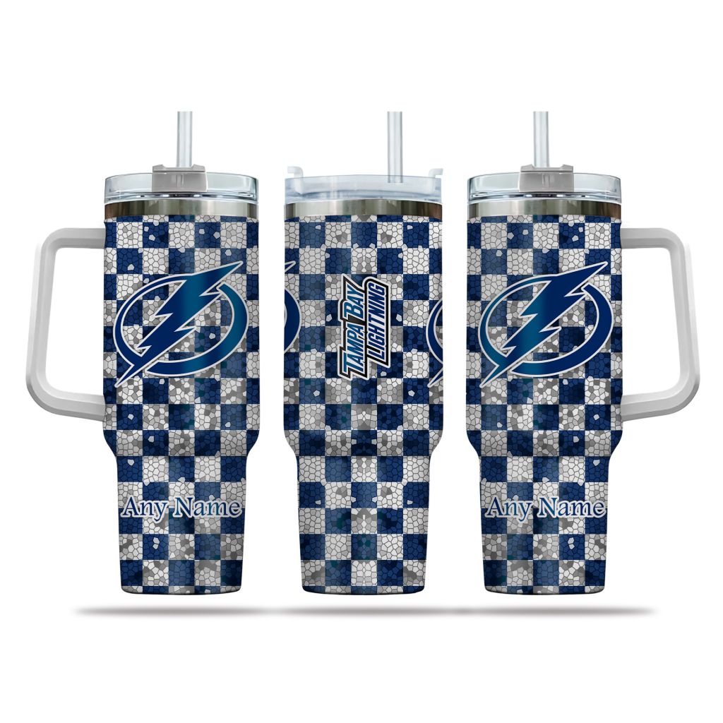 NHL Tampa Bay Lightning Stained Glass Effect Custom Stanley Quencher 40oz Stainless Steel Tumbler With Handle