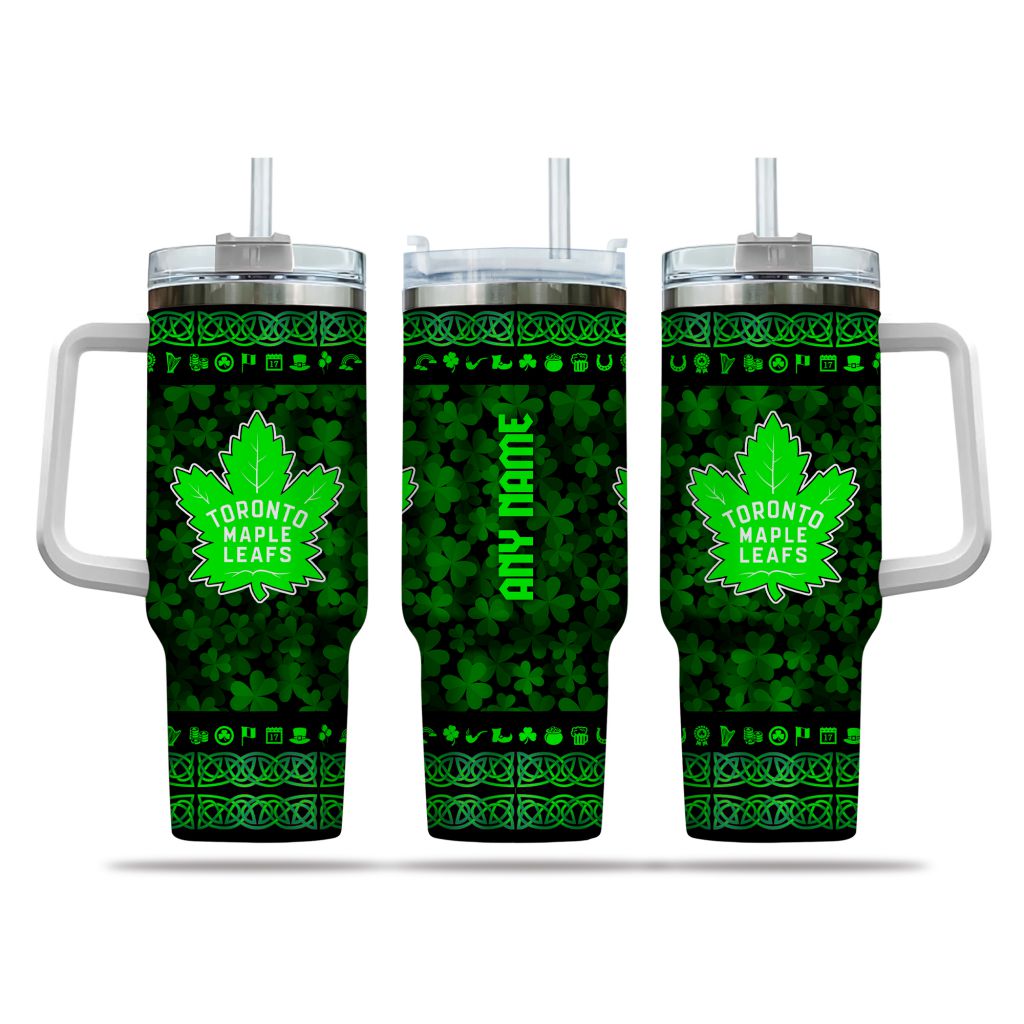 NHL Toronto Maple Leafs Happy St. Patrick's Day Custom Stanley Quencher 40oz Stainless Steel Tumbler With Handle