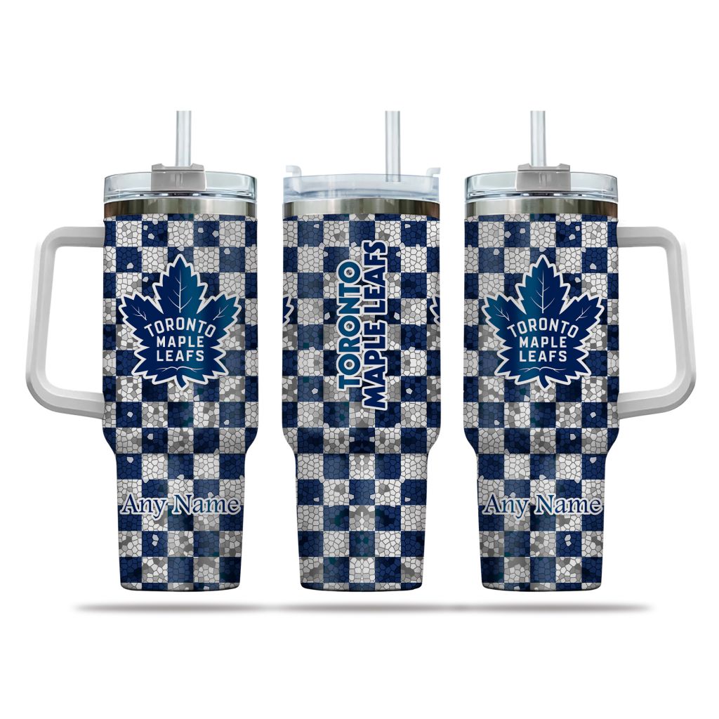 NHL Toronto Maple Leafs Stained Glass Effect Custom Stanley Quencher 40oz Stainless Steel Tumbler With Handle